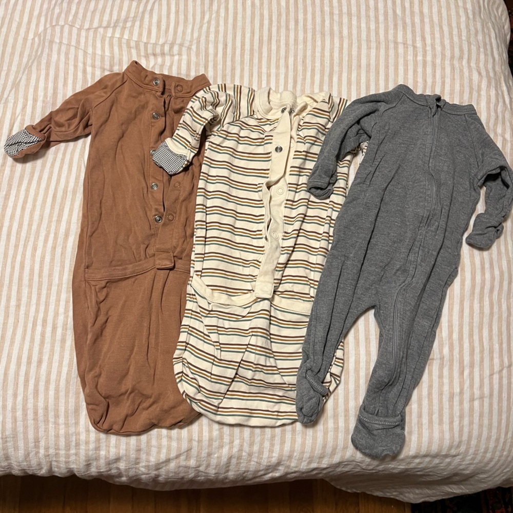 Set of 3 Goumi Kids 0-3 mo sleepers- Brown, Cream, and Gray